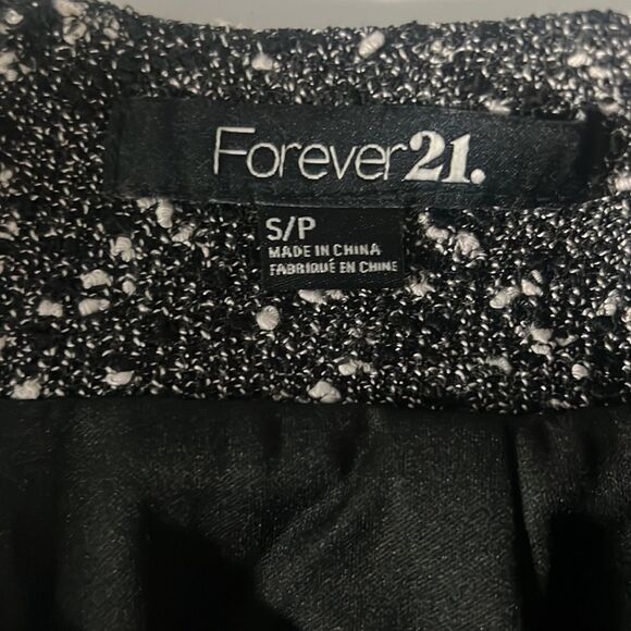 Small S/P Forever 21 Black & White Tweed Knit Office Work Lined Mini Skirt Sexy - Picture 2 of 4